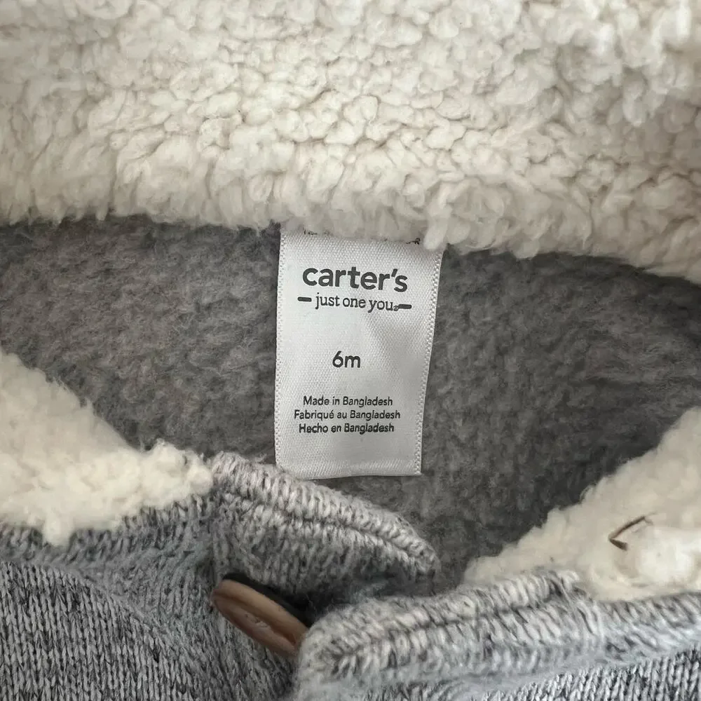 Carter’s sherpa collar bunting one piece heather gray